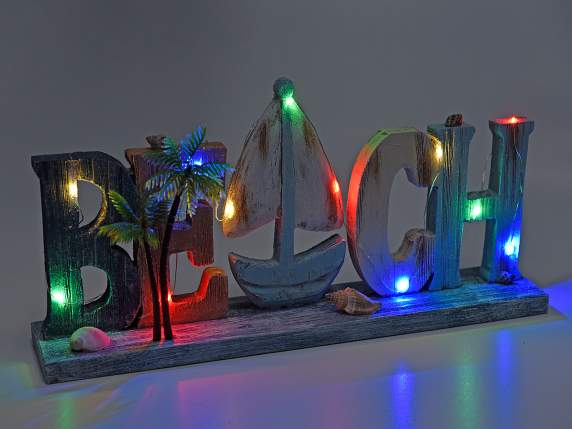 Decorative wooden writing Beach with multicolored led ligh