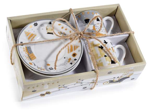 Conf. 2 cups and saucers in porcelain Babbo Gang