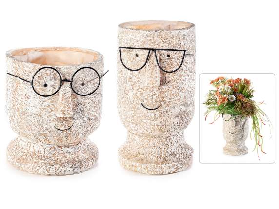 Resin flower vase in the shape of a face with glasses