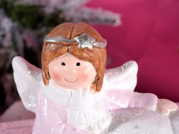 Ceramic angel with heart - star decoration and LED light