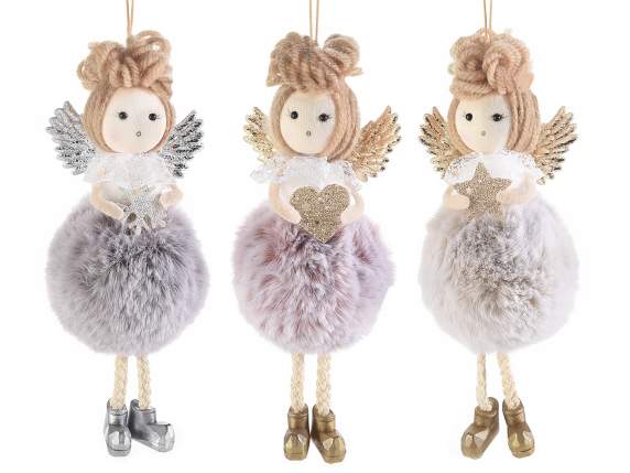 Long legged angel with soft faux fur to hang