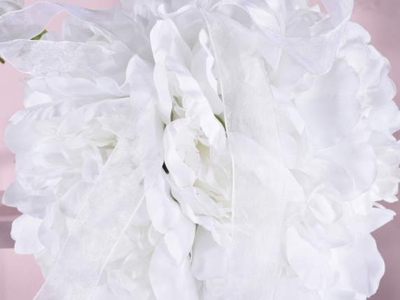 Artificial peony ball with organza ribbon to hang