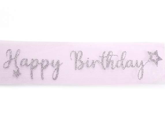 Organza ribbon with glittery Happy Birthday writing