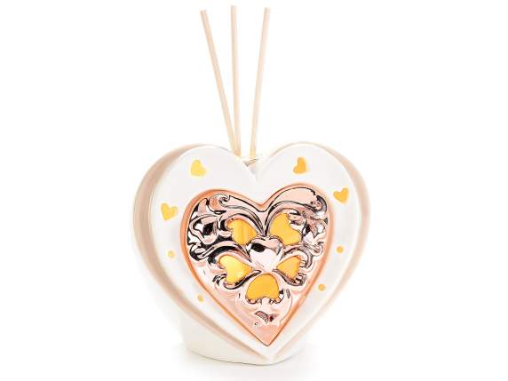 Porcelain heart w - led light and wooden stick w - perfume