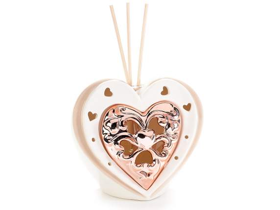 Porcelain heart w - led light and wooden stick w - perfume
