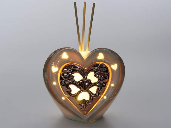 Porcelain heart w - led light and wooden stick w - perfume