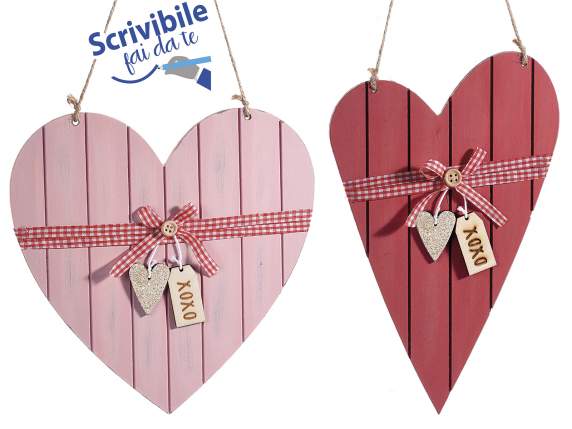Wooden heart to hang with bow, tag and little heart