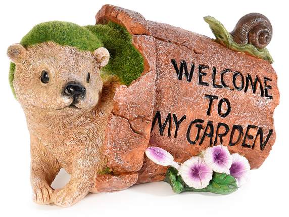Hedgehog emerging from the pot in resin coated with a grass