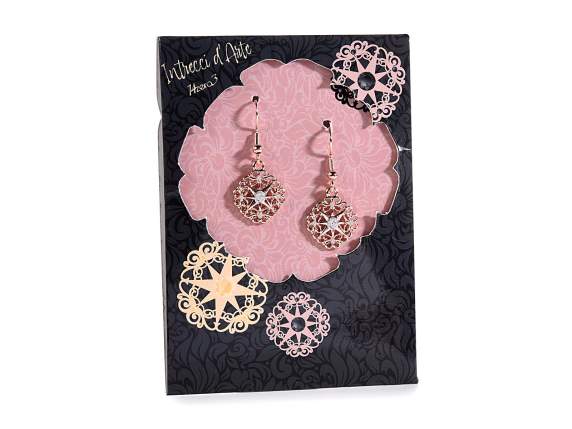 Pair of metal earrings Maiolica rhinestones in card and di