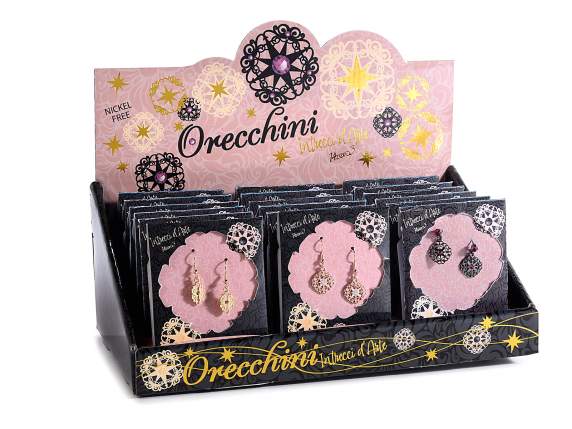 Pair of metal earrings Maiolica rhinestones in card and di