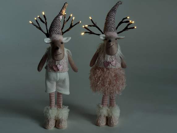 Fabric reindeer with moldable hat and LED lights