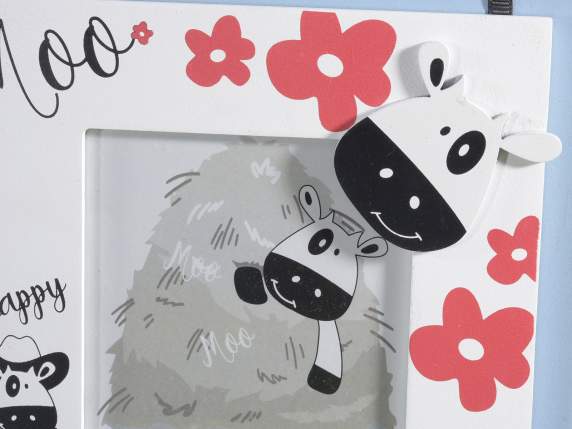 Triple wooden photo frame with MooMoo decoration to hang