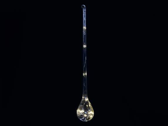 Teardrop glass decoration with warm white LED light to hang