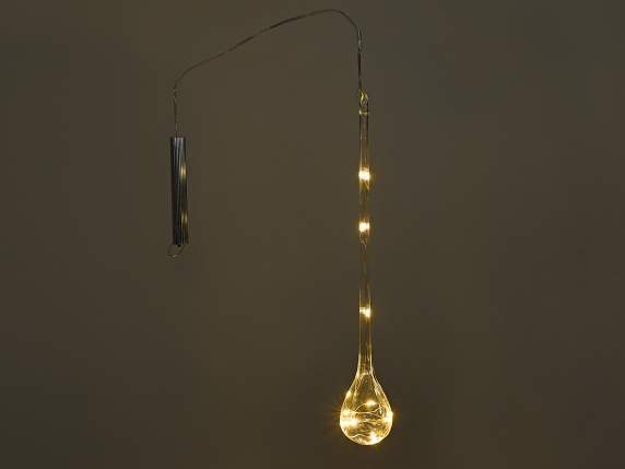 Teardrop glass decoration with warm white LED light to hang