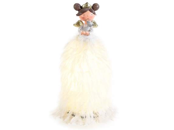 Resin angel with soft fabric dress and led lights