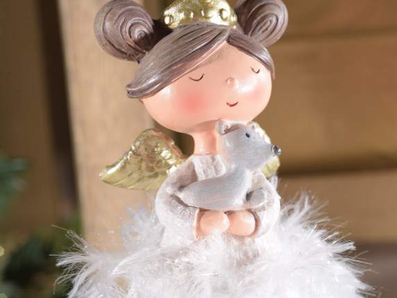 Resin angel with soft fabric dress and led lights