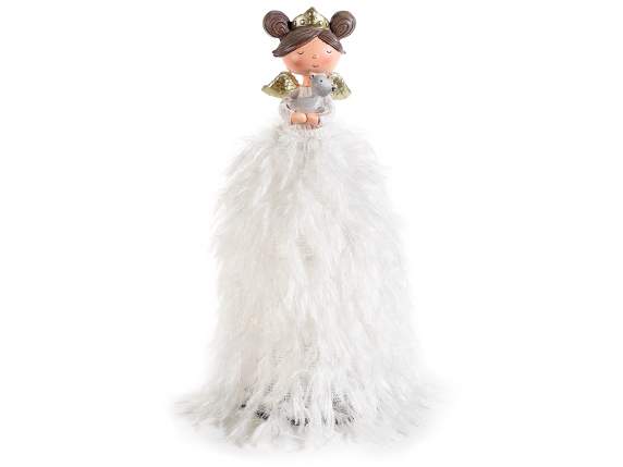 Resin angel with soft fabric dress and led lights