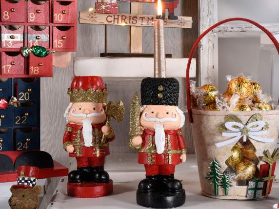 Nutcracker with hat candle holder with gold glitter