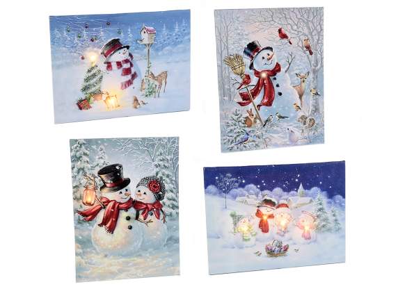 Snowman canvas painting with led lights and optical fiber