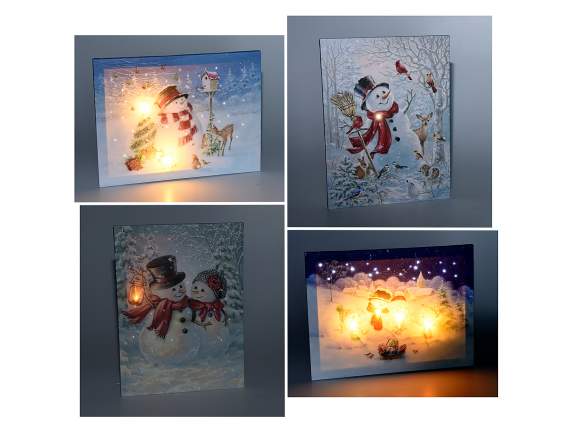 Snowman canvas painting with led lights and optical fiber
