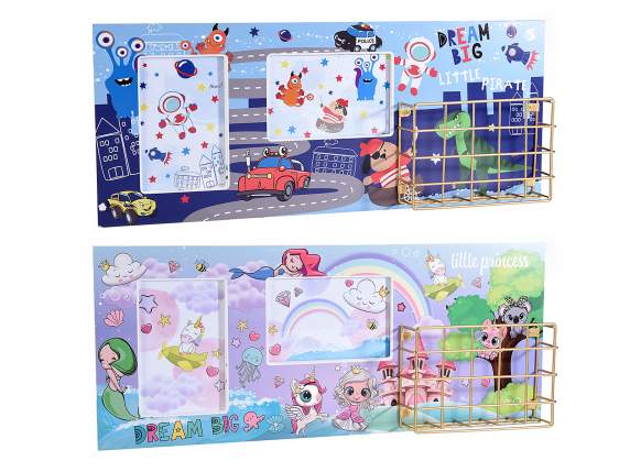Wood picture Kids with 2 photo frames and 1 piece of hangi