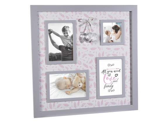 Wooden picture frame 4 photo frames and heart pendants to ha