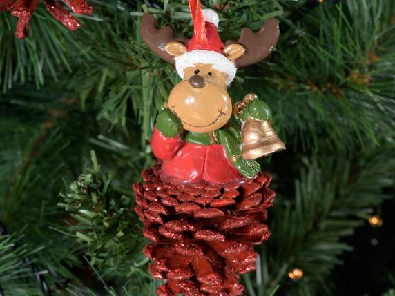 Christmas resin character w - glitter pine cone to hang