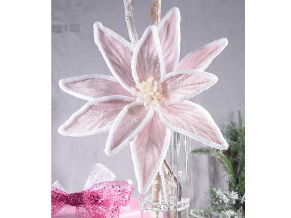 Christmas star in pink fabric w - glitter and snow effect ed