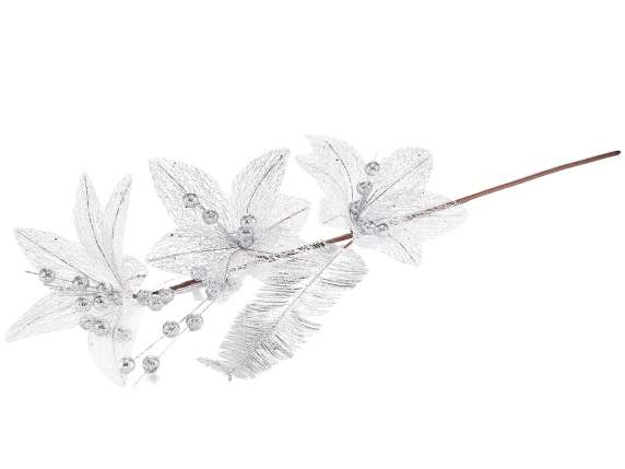 Artificial poinsettia branch w - berries and silver leaf