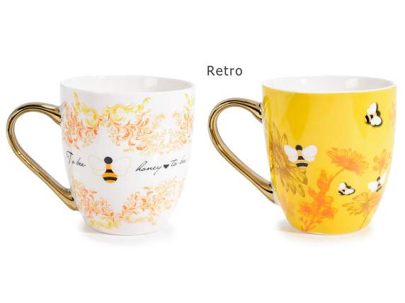 Bee Honey porcelain mug with shiny gold-like handle