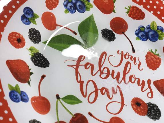 Round glass plate Red Fruits design