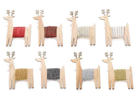 Wooden reindeer with colored ribbon