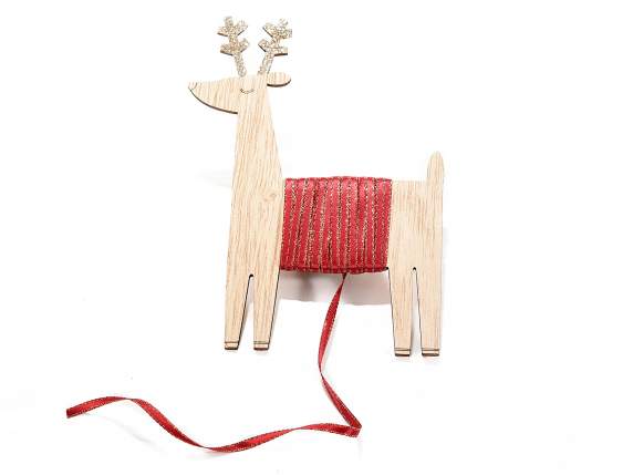 Wooden reindeer with colored ribbon