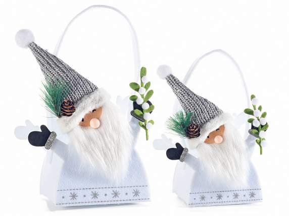 Set of 2 Santa Claus cloth bags with hat and pompom