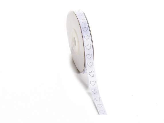 White satin ribbons with glittered silver hearts