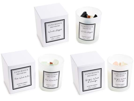 Scented candle with decorative stones in gift box