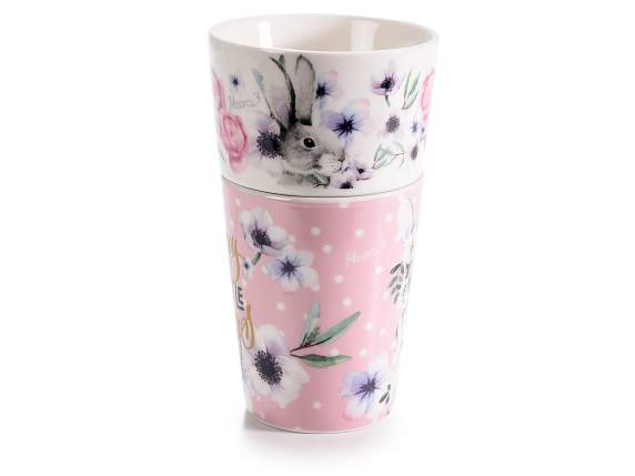Set of 2 stackable cups in porcelain Bunny