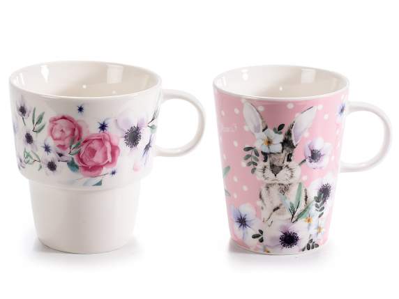 Set of 2 stackable cups in porcelain Bunny
