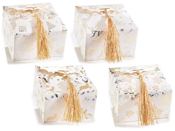Square paper box with print and golden tassel