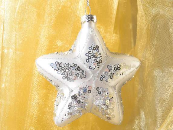Christmas glass decoration with sequins to hang on display