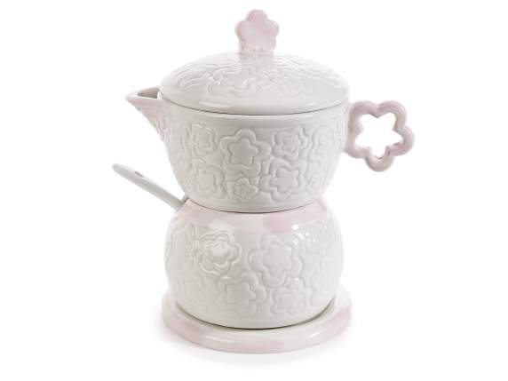 Mocha porcelain sugar bowl and milk jug set w - saucer