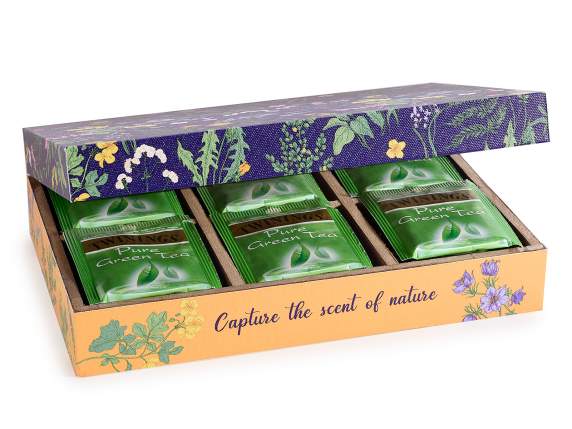 Wooden tea box with 6 compartments Herbs decorations