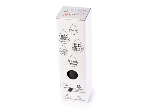 Thermal bottle 500 ml in black stainless steel 4 elements