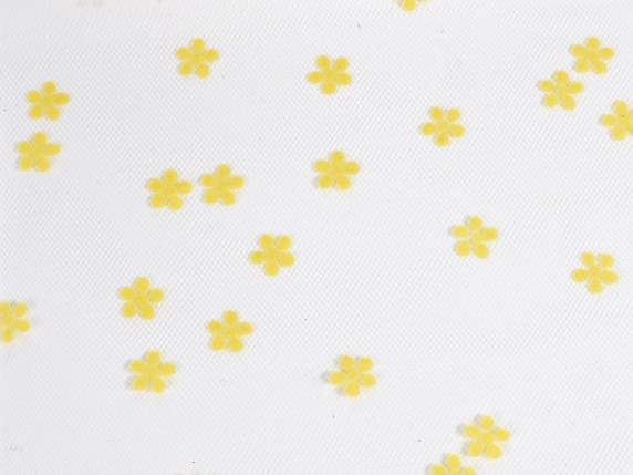 Roll of white tulle with yellow flowers
