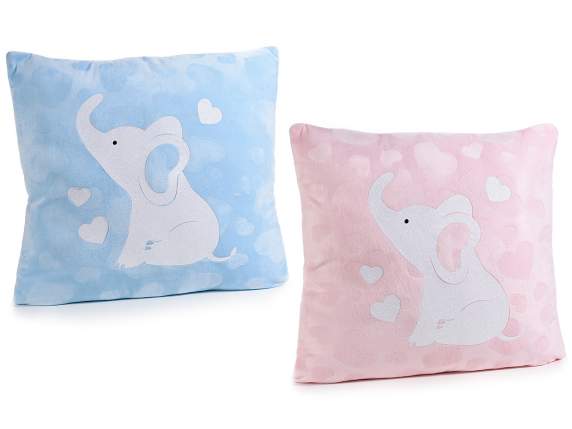 Padded fabric cushion with hearts and Elephant print
