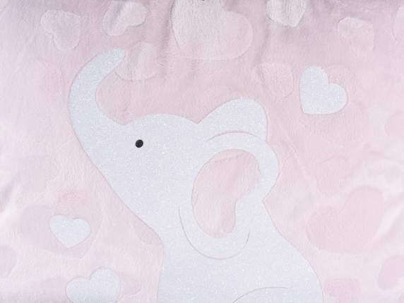 Padded fabric cushion with hearts and Elephant print