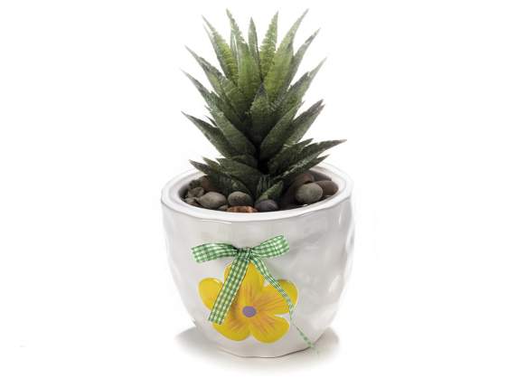 Set 3 vases in glossy ceramic w-flowers and decorative bow