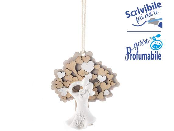 Wooden tree of life with plaster bride and groom to hang