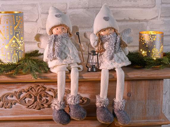White Xmas angels with long legs with hat