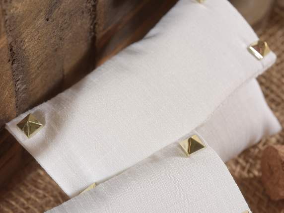 Ivory fabric bag w - metal studs and velcro closure